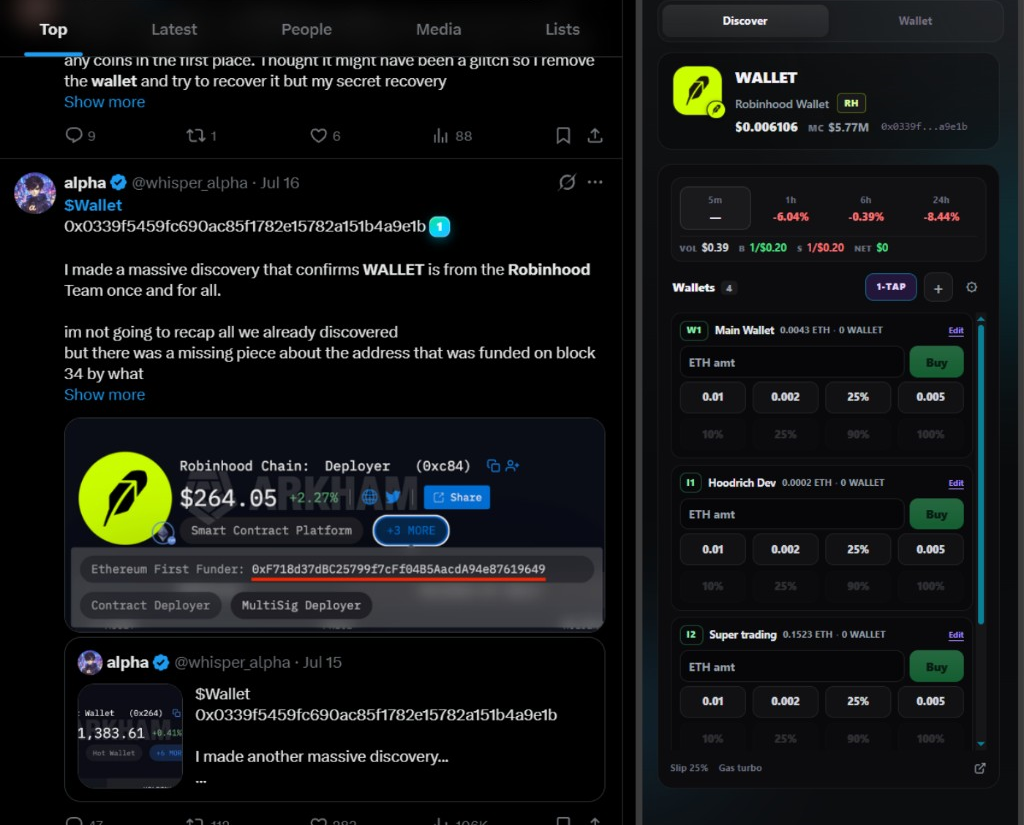 Compass Wallet side panel detecting and trading a token found on X